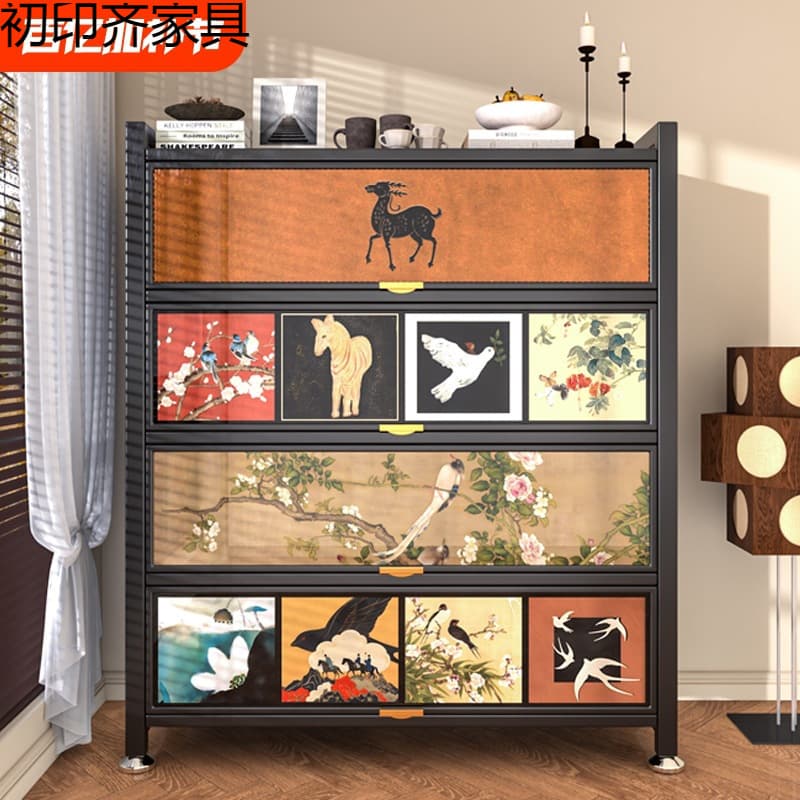 Medieval style steel dopamine bookshelf floor-standing storage rack home iron storage bookcase storage cabinet integrated against the wall 1