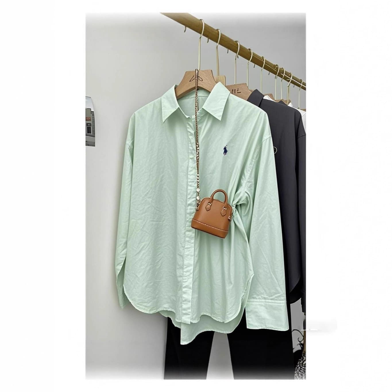 Pony embroidered shirt for women loose Korean style simple high-end design commuting shirt fashionable casual long-sleeved top