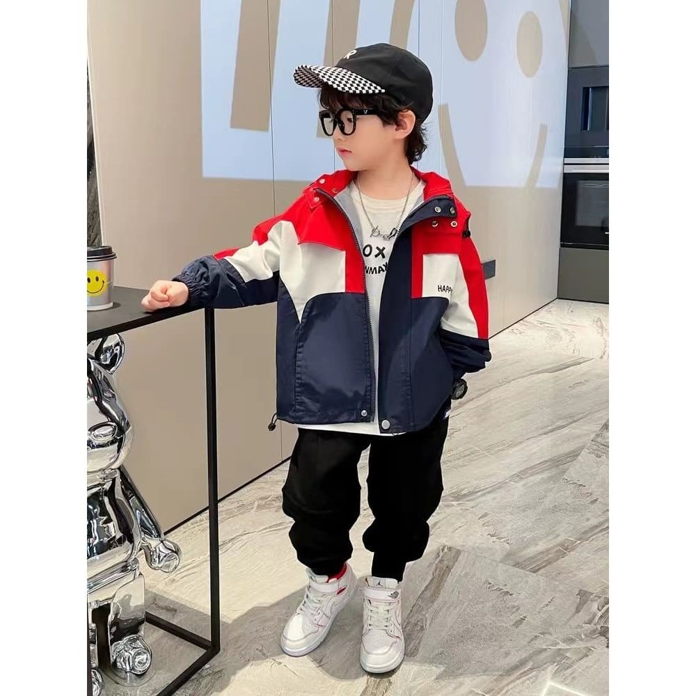 Boys' coats, spring and autumn fashionable patchwork windbreakers, windproof jackets, trendy tops, handsome middle-aged and older children's trendy jackets 5