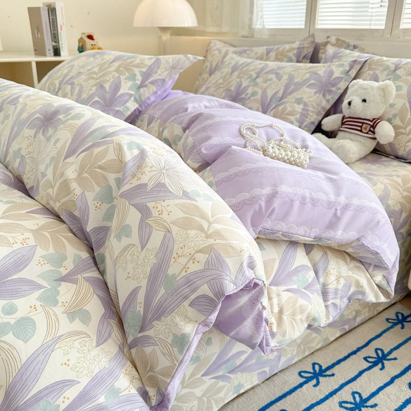Pure cotton four-piece bed set, pure cotton 2025 new home bed sheet, quilt cover, fitted sheet, four-piece dormitory bedding set, three-piece set 7