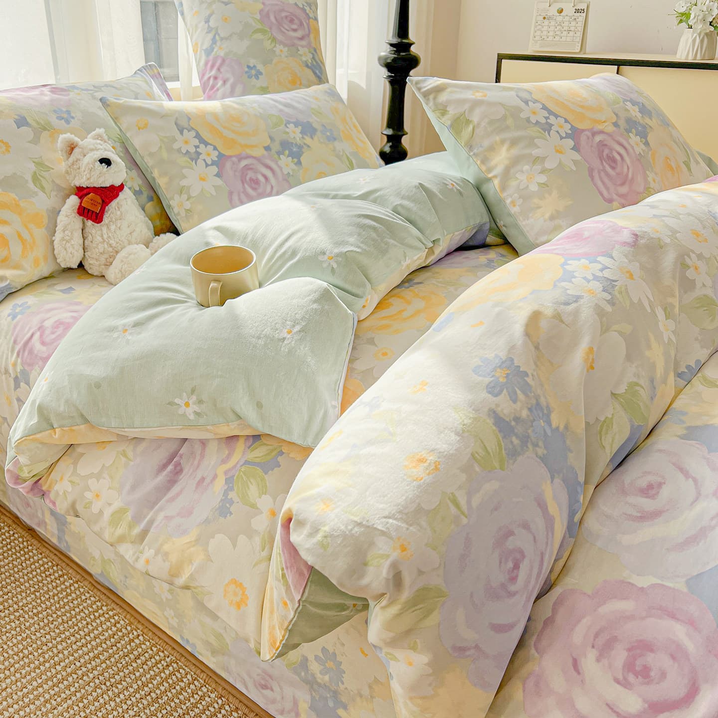 Pure cotton four-piece bed set, pure cotton 2025 new home bed sheet, quilt cover, fitted sheet, four-piece dormitory bedding set, three-piece set 8