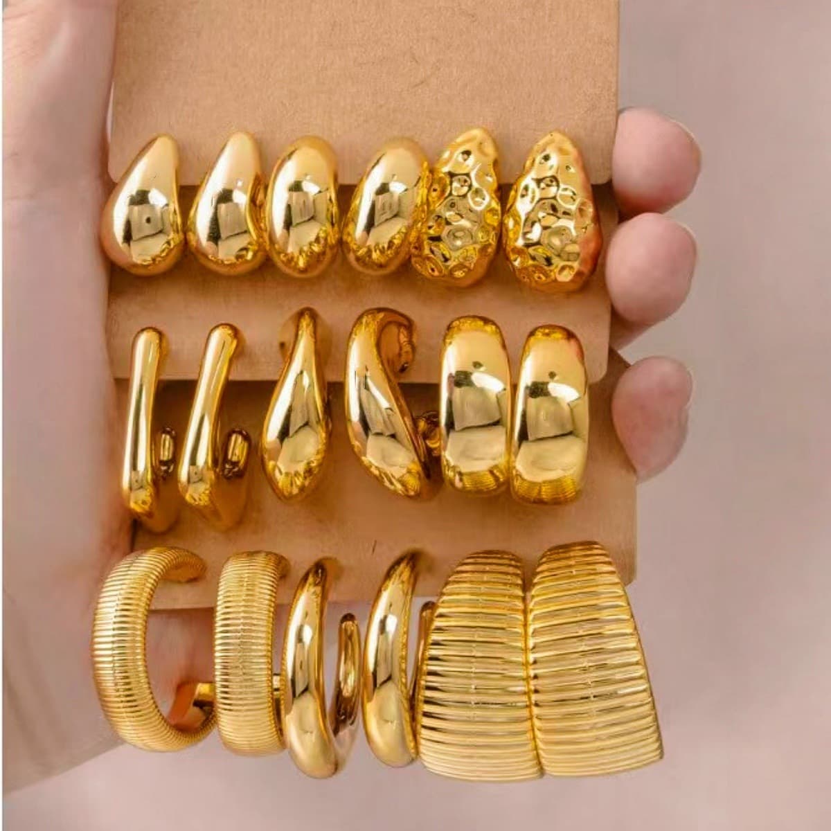 3-9 pairs of European and American cross-border best-selling geometric gold ladies earrings set, water drop twist earrings, versatile temperament 2