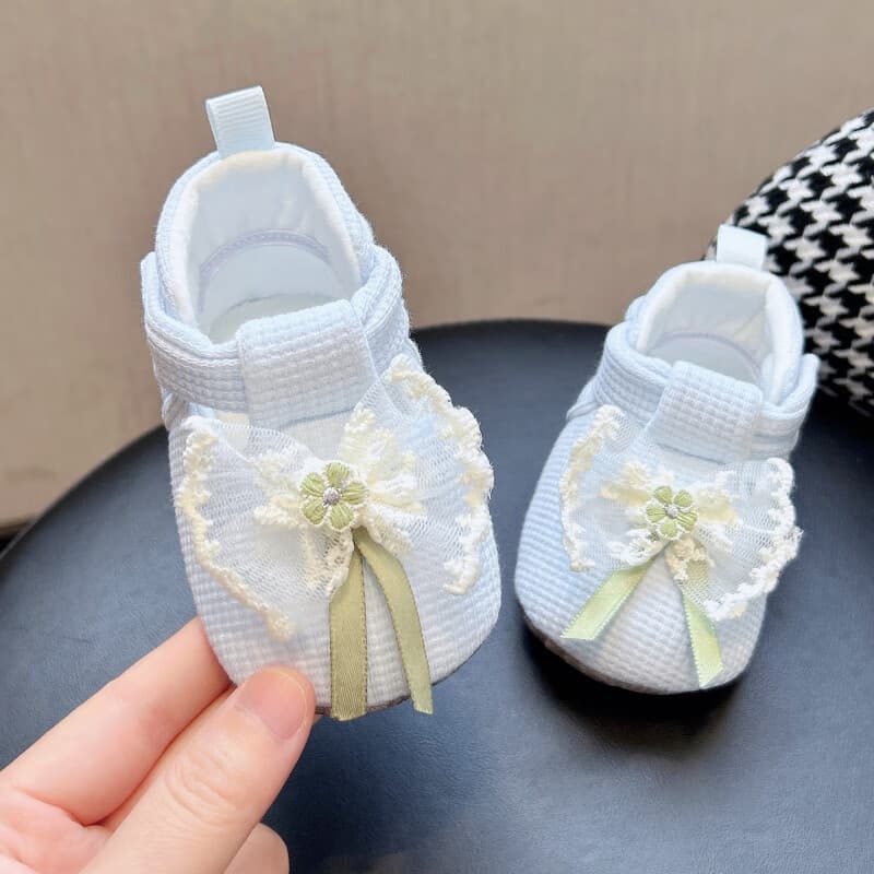 Spring and Autumn Baby Foot Protective Shoes 0-1 Year Old Baby Girl Bow Princess Shoes 3-6 Months Hundred Days Soft Soled Front Shoes 4