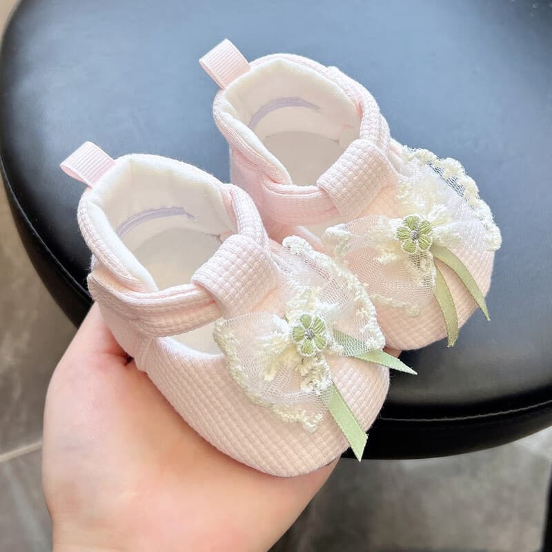 Spring and Autumn Baby Foot Protective Shoes 0-1 Year Old Baby Girl Bow Princess Shoes 3-6 Months Hundred Days Soft Soled Front Shoes 5