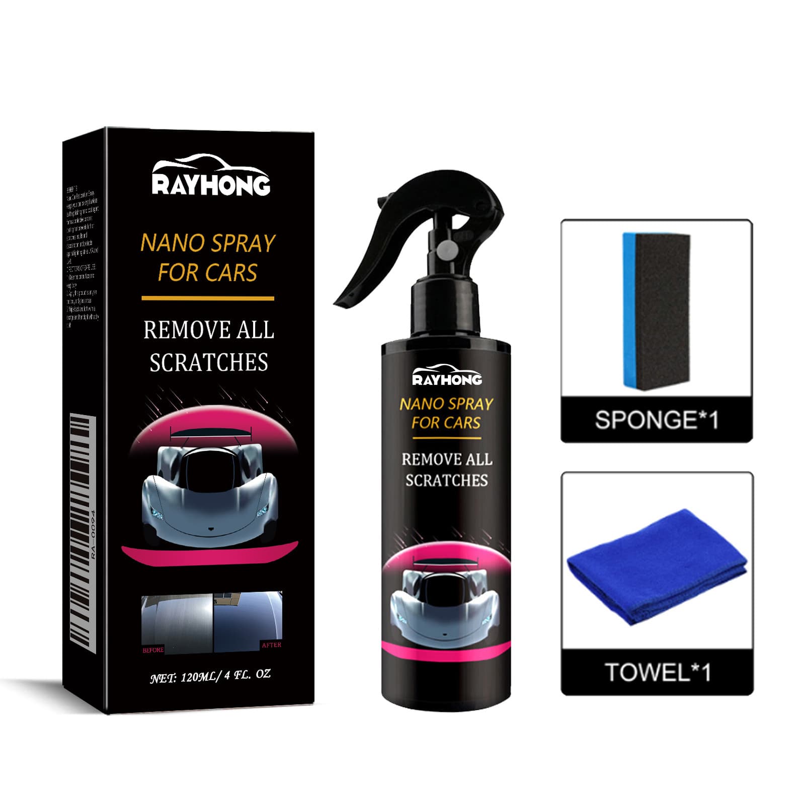 Rayhong Car Scratch Care Spray Set Maintenance, Renovation, Scratches, Scratches, Polishing, Touch-up Paint Maintenance 6