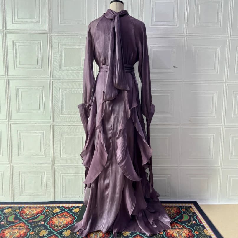 2025 new European and American Amazon cross-border foreign trade women's clothing elegant and fashionable ruffled slim dress 3