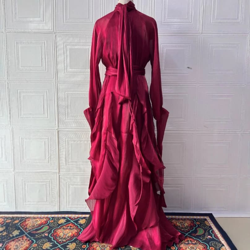2025 new European and American Amazon cross-border foreign trade women's clothing elegant and fashionable ruffled slim dress 4