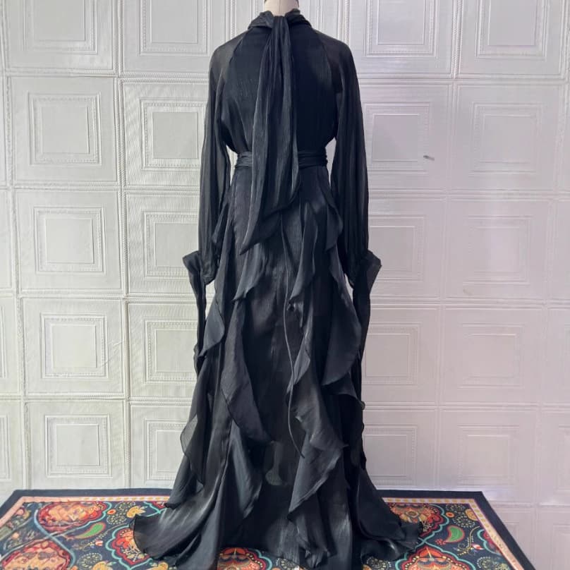 2025 new European and American Amazon cross-border foreign trade women's clothing elegant and fashionable ruffled slim dress 5