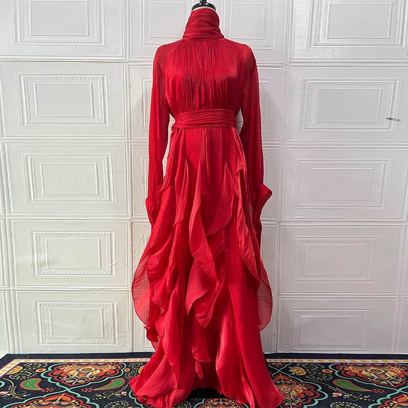 2025 new European and American Amazon cross-border foreign trade women's clothing elegant and fashionable ruffled slim dress 7