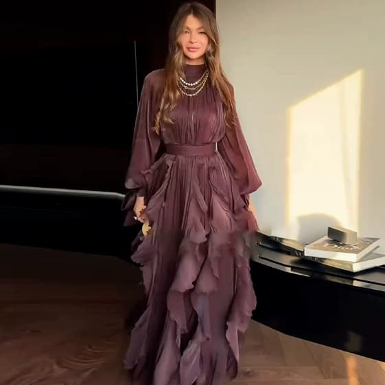 2025 new European and American Amazon cross-border foreign trade women's clothing elegant and fashionable ruffled slim dress 9