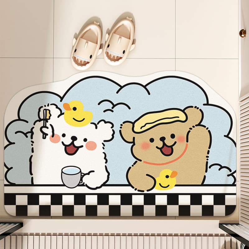 Line puppy bathroom floor mat household diatom mud absorbent mat bathroom toilet door quick-drying non-slip foot mat 1