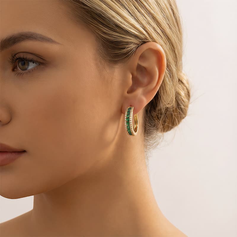 Chenyue cross-border earrings light luxury niche high-end earrings for women simple and versatile super flash zircon inlay minimalist circle 1