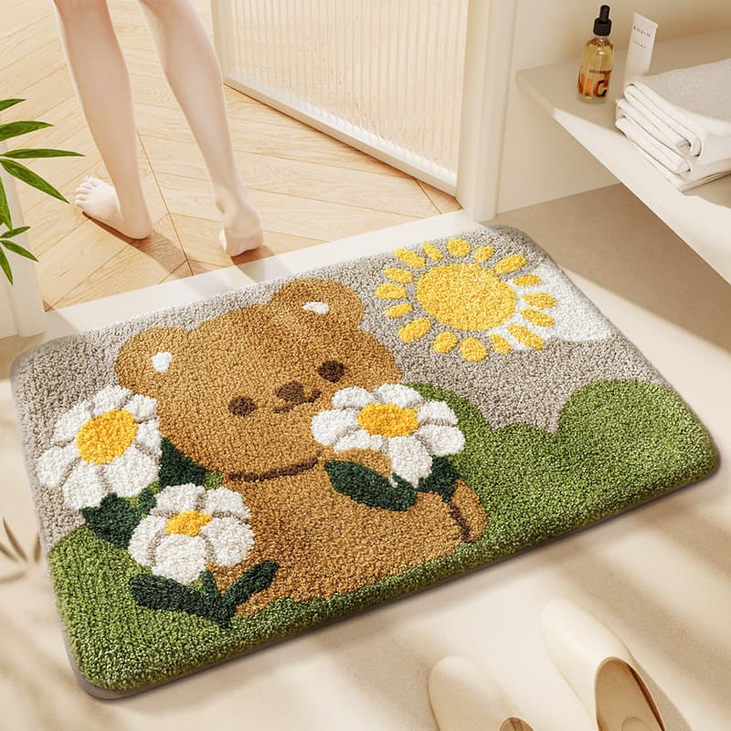 Cross-border factory delivery cartoon puppy floor mat, thick imitation cashmere bathroom absorbent foot mat, large and small entrance door mat 3