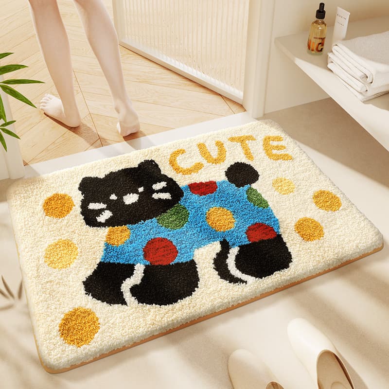 Cross-border factory delivery cartoon puppy floor mat, thick imitation cashmere bathroom absorbent foot mat, large and small entrance door mat 4