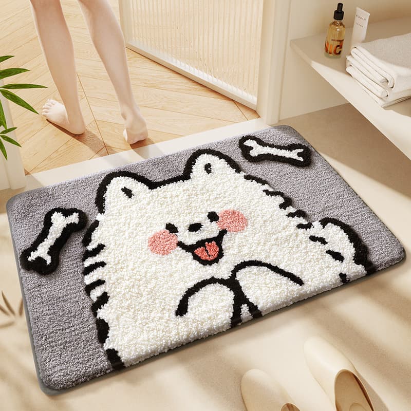 Cross-border factory delivery cartoon puppy floor mat, thick imitation cashmere bathroom absorbent foot mat, large and small entrance door mat 9