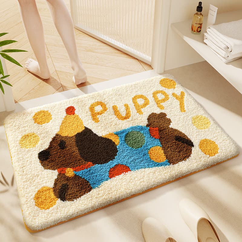 Cross-border factory delivery cartoon puppy floor mat, thick imitation cashmere bathroom absorbent foot mat, large and small entrance door mat 1