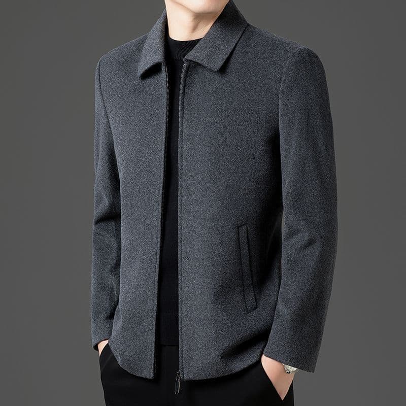 [100% Wool] Autumn and Winter Wool Jacket Men's Short Lapel Woolen Middle-aged Warm Woolen Business Jacket for Men 1