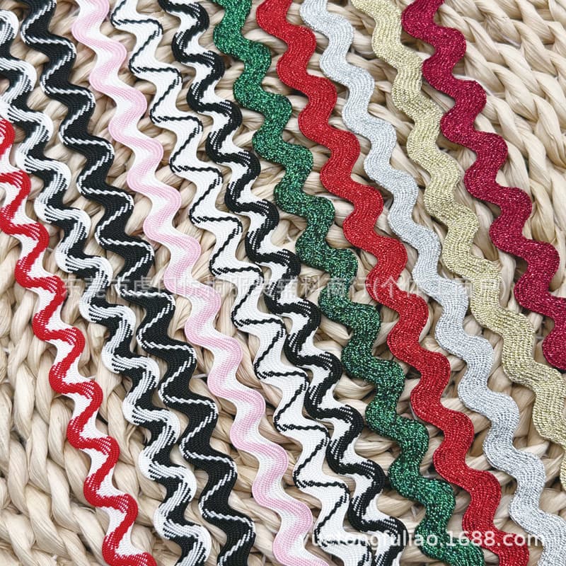 8mm color polyester silk curved edge belt clothing accessories S-shaped webbing curtain lace accessories wave belt ready for sale 1