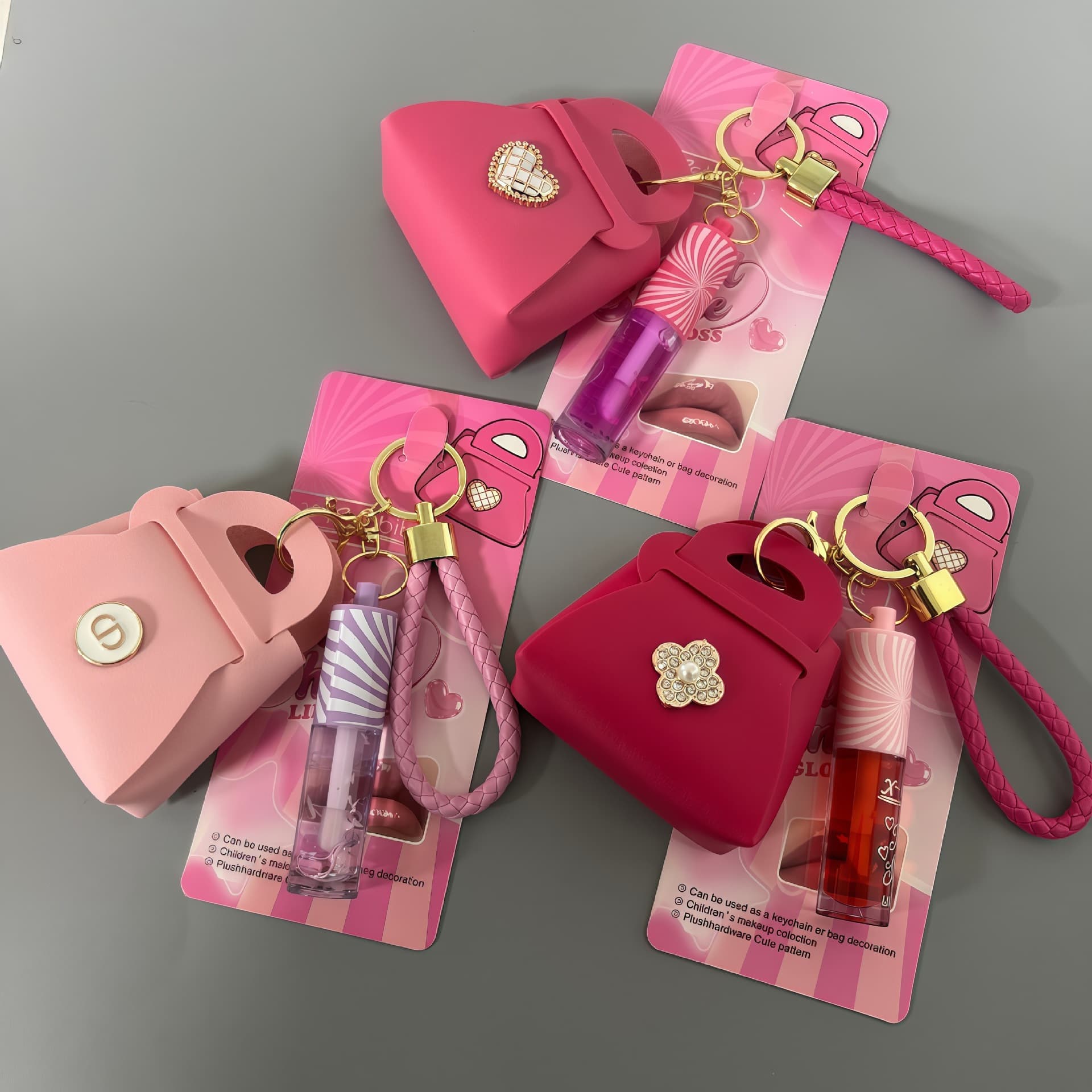 Cross-border new product LIP GLOSS lip glaze, key chain lip oil three-color set, long-lasting moisturizing lip gloss 8