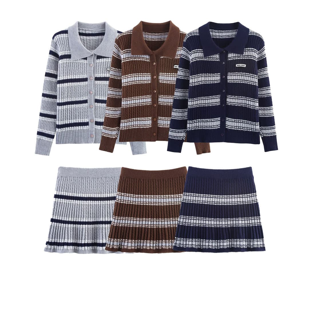 Cross-border women's clothing wholesale 2025 early autumn new knitted cardigan long-sleeved jacket + slim skirt and skirt suit 2