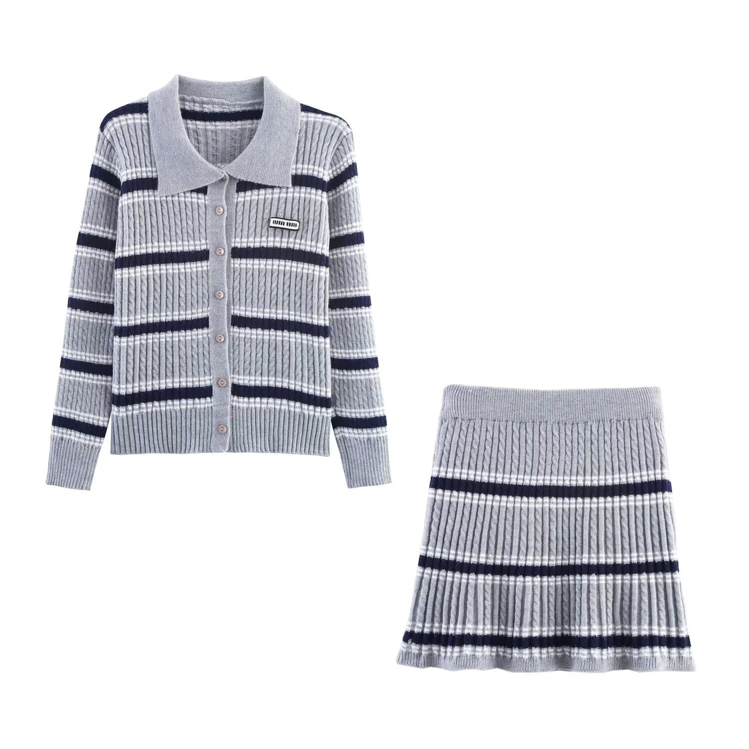 Cross-border women's clothing wholesale 2025 early autumn new knitted cardigan long-sleeved jacket + slim skirt and skirt suit 7