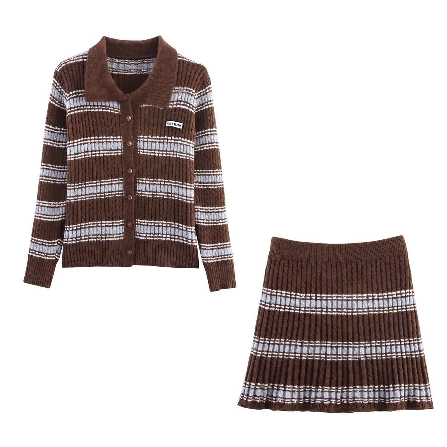 Cross-border women's clothing wholesale 2025 early autumn new knitted cardigan long-sleeved jacket + slim skirt and skirt suit 9