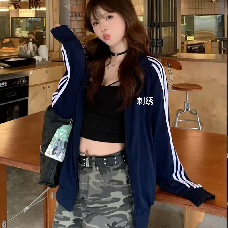 Korean style golden winter same style coat three stripes three leaves embroidery stand collar cardigan sweatshirt jacket tops for men and women 1