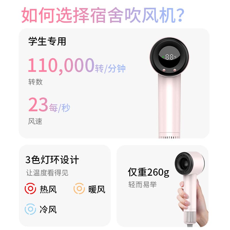 Mini negative ion high-speed hair dryer Portable travel electric mini hair dryer Professional digital display hair dryer 4