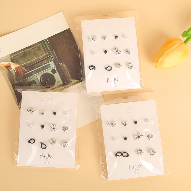 New six pairs of earrings, small, cute and sweet earrings for female students, Korean version, simple and fashionable earrings. 3