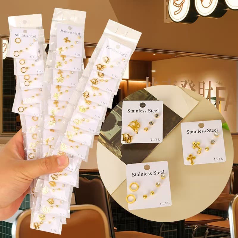 New six pairs of earrings, small, cute and sweet earrings for female students, Korean version, simple and fashionable earrings. 10