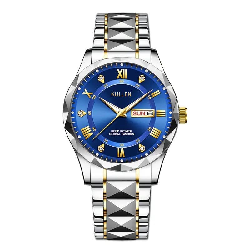 Double calendar new men's business watch, high-end temperament, diamond-set large dial, luminous quartz watch, men's watch 6