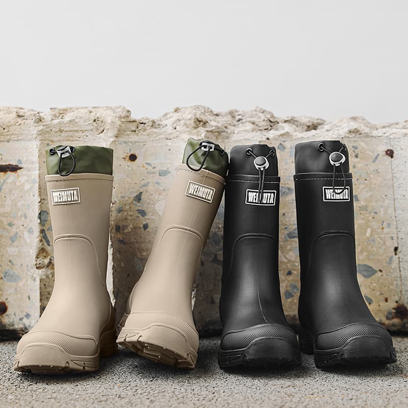 High-quality cross-border couple's mid-calf rain boots, drawstring waterproof rain boots, outdoor river tracing thick-soled water shoes, non-slip kitchen rubber shoes 1