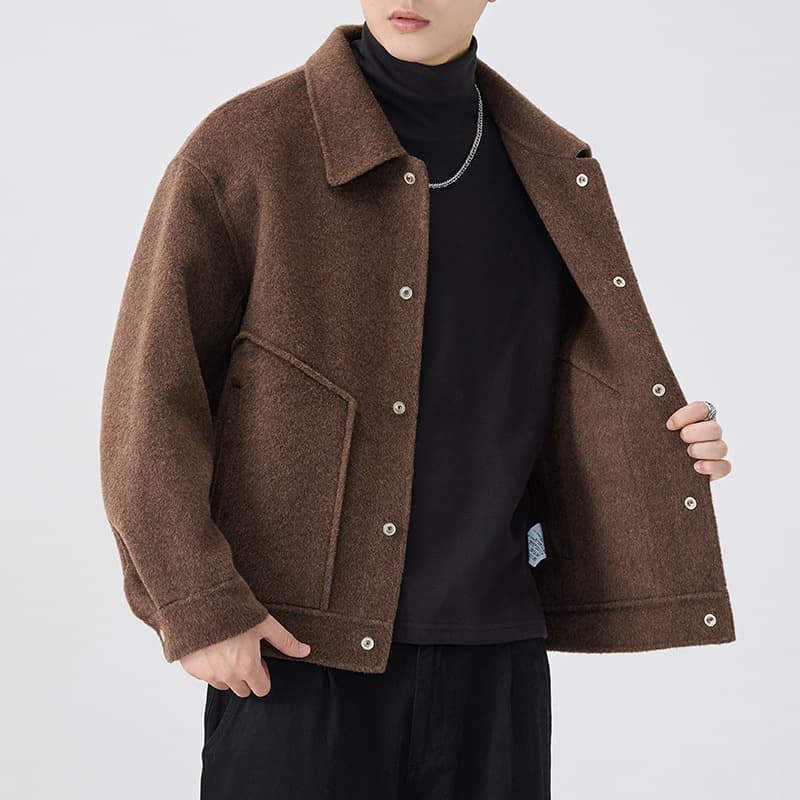High-end wool thickened jacket men's 2025 winter new double-sided cashmere work jacket men's casual top 3