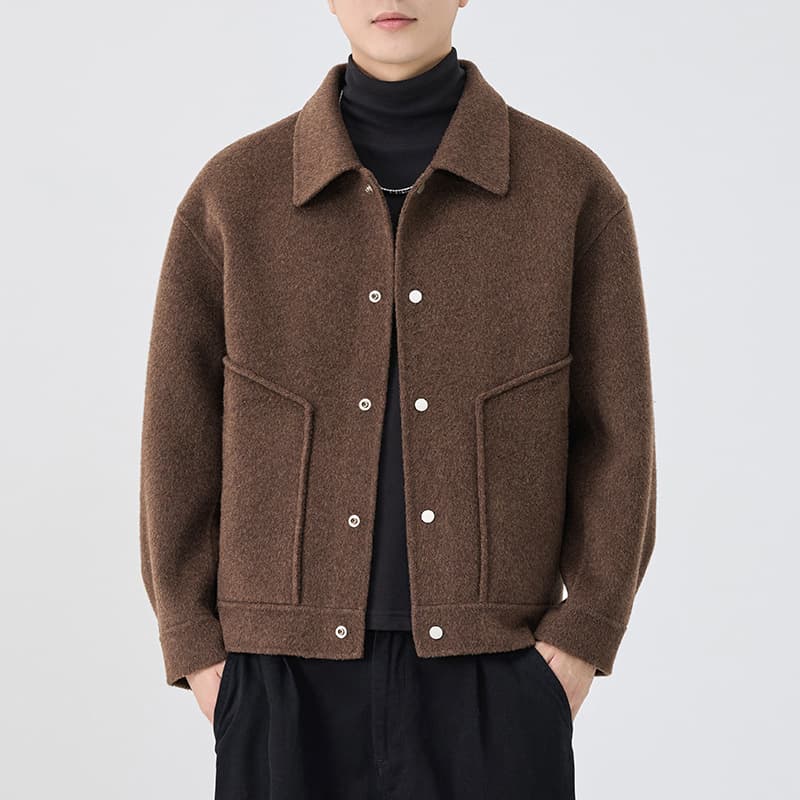 High-end wool thickened jacket men's 2025 winter new double-sided cashmere work jacket men's casual top 1