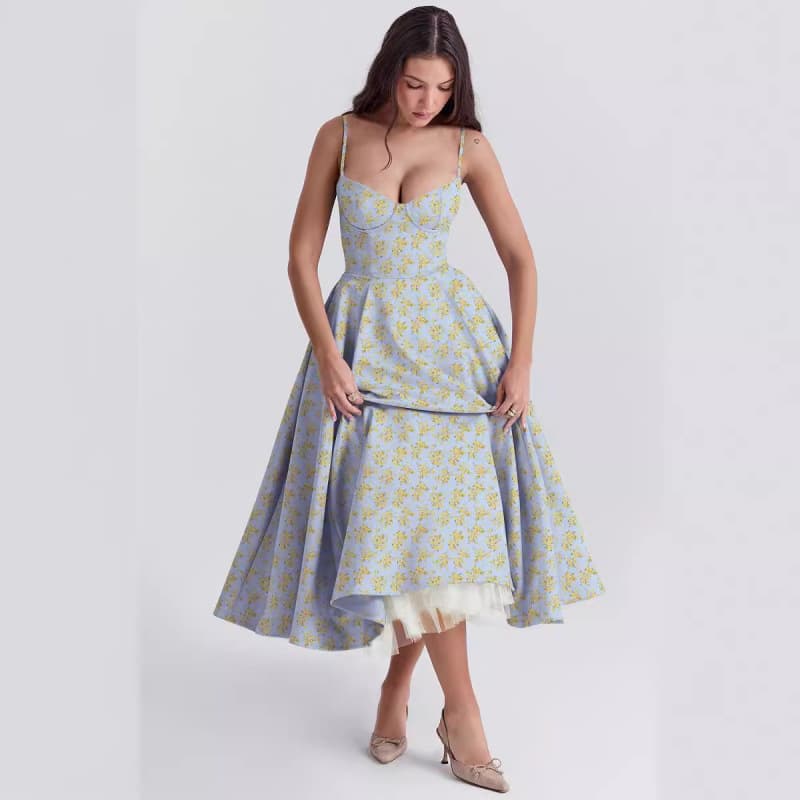 2025 new summer European and American high-end princess dress French mesh large swing double-layer suspender dress for women 4