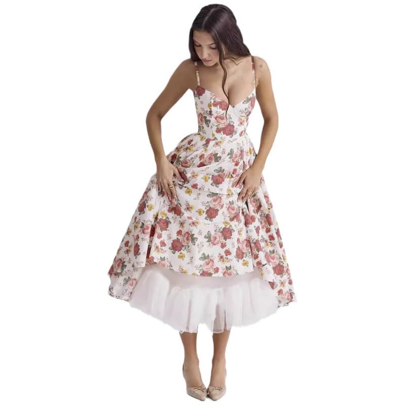 2025 new summer European and American high-end princess dress French mesh large swing double-layer suspender dress for women 6