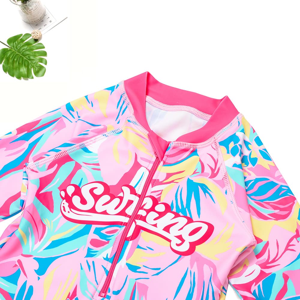 Children and girls category A pink cute flower swimsuit UPF50+ quick-drying long-sleeved triangle one-piece swimsuit 5