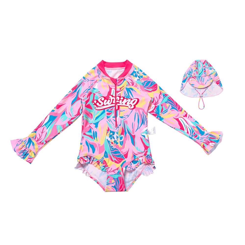 Children and girls category A pink cute flower swimsuit UPF50+ quick-drying long-sleeved triangle one-piece swimsuit 7