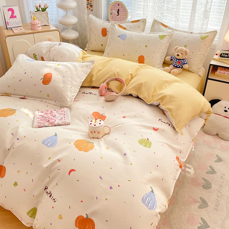 Mother and baby grade A four-piece set pure cotton genuine can sleep naked bed sheet quilt cover thickened ins small fresh dormitory three-piece set 4