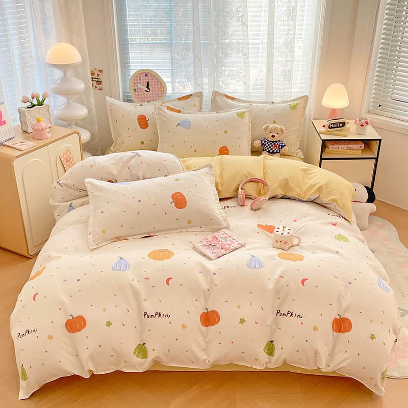 Mother and baby grade A four-piece set pure cotton genuine can sleep naked bed sheet quilt cover thickened ins small fresh dormitory three-piece set 5
