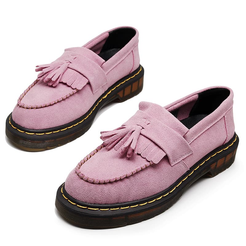 Cross-border tassel loafers for women genuine leather suede small leather shoes for men British style fashion student round toe casual shoes 4
