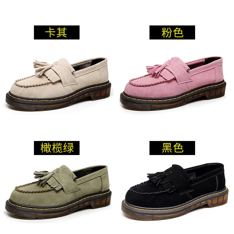 Cross-border tassel loafers for women genuine leather suede small leather shoes for men British style fashion student round toe casual shoes 1