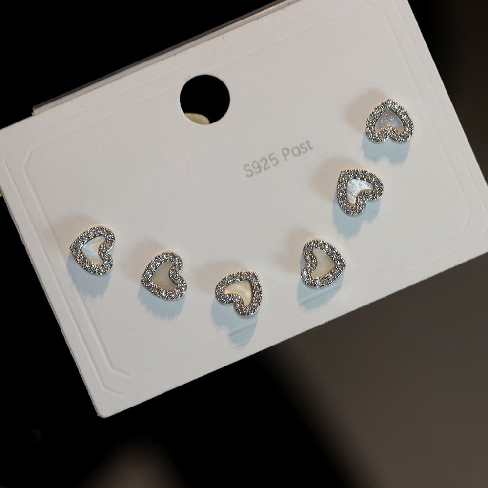 Natural shell geometric square heart-shaped earrings, one card, three pairs of 925 silver needles, daily wear earrings for women 79101 3