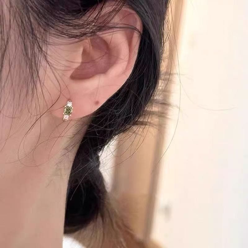 925 silver needle olive green zircon earrings for women 2025 new hot style light luxury niche design high-end earrings 5