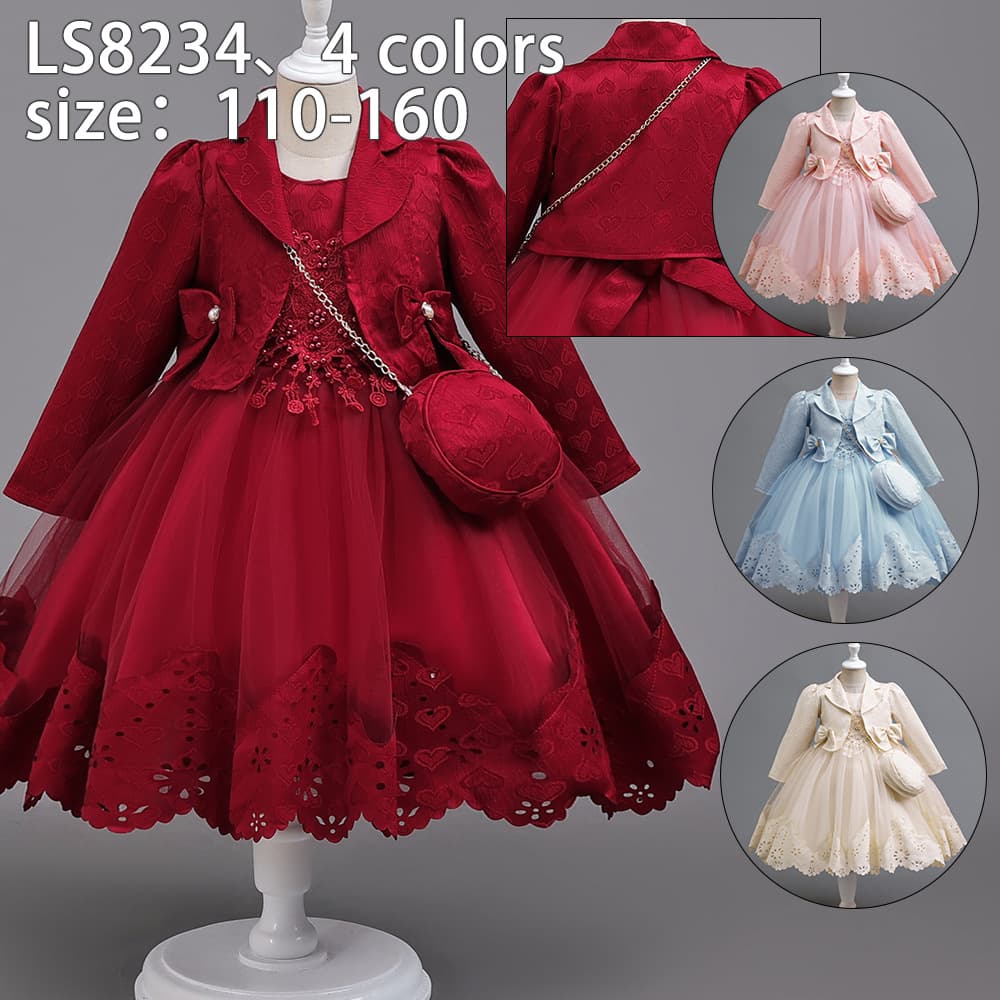 Girls suit dress princess dress beaded embroidered jacket vest dress birthday party ceremony performance dress 2