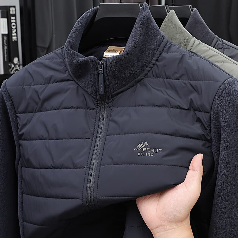 Men's stand-up collar new warm casual jacket in stock autumn and winter solid color wool-containing polar fleece versatile men's outerwear 3