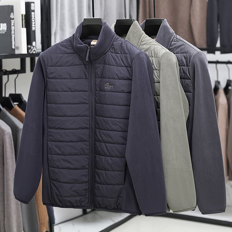Men's stand-up collar new warm casual jacket in stock autumn and winter solid color wool-containing polar fleece versatile men's outerwear 5
