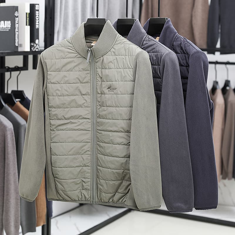 Men's stand-up collar new warm casual jacket in stock autumn and winter solid color wool-containing polar fleece versatile men's outerwear 7