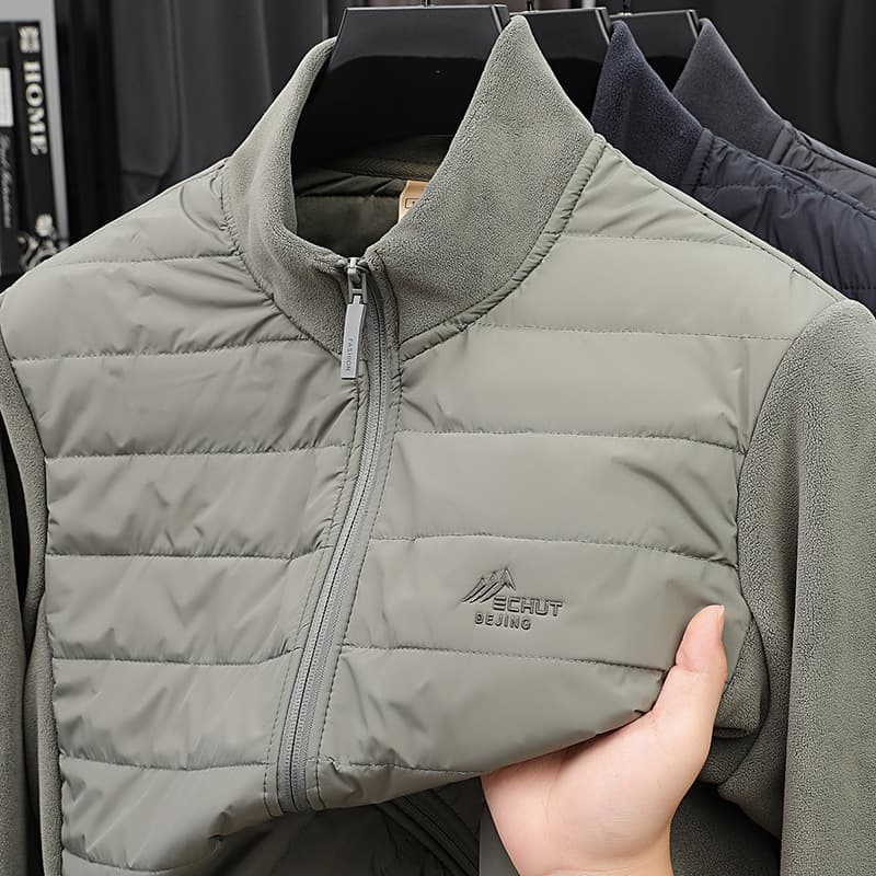 Men's stand-up collar new warm casual jacket in stock autumn and winter solid color wool-containing polar fleece versatile men's outerwear 1