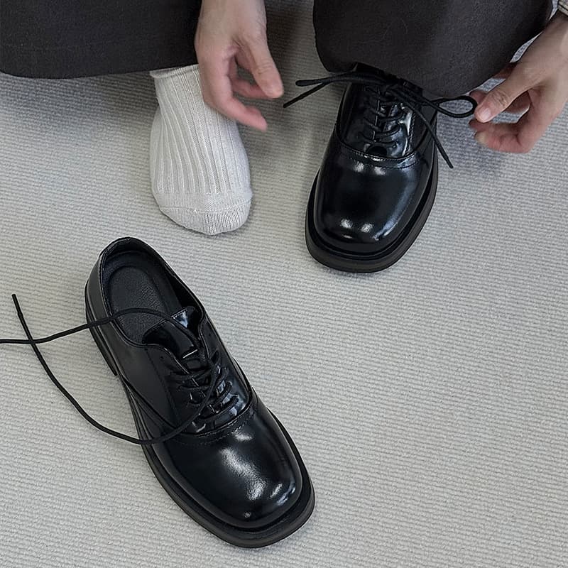 Cleanfit Derby Shoes Men's Square Toe Shoes Couple Black Official Shoes Business Formal Casual Loafers Women 4